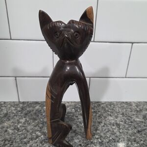 Wooden Carved Cat Figurine - Dark Brown